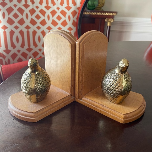 Vintage Accents Vintage Mid Century Golden Brass Quail Bookends
